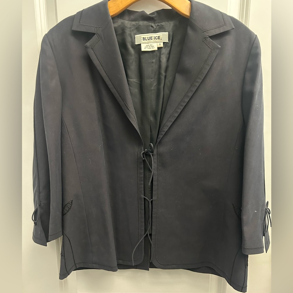 Blue Ice 100% Silk Women’s Tie Front Drape Blazer Jacket